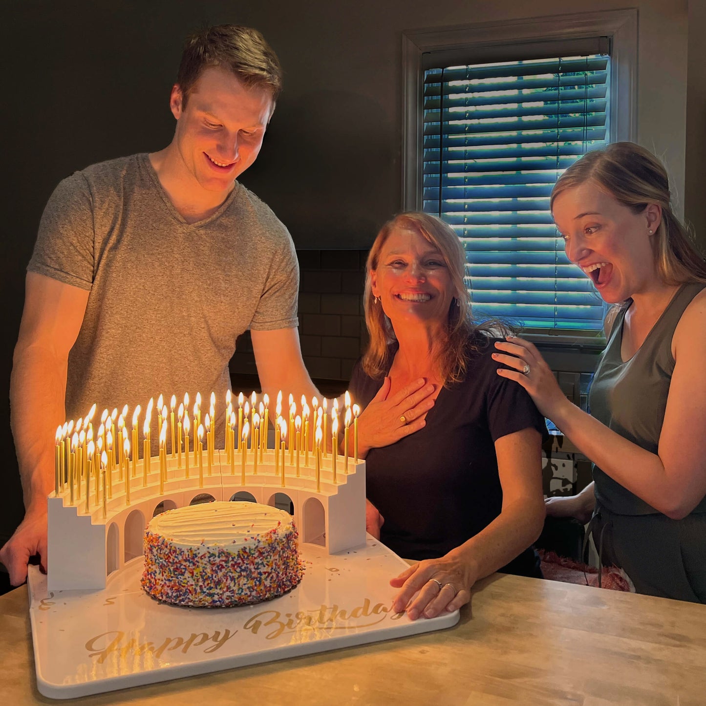 Making the birthday person feel really special with the birthday cake, Grandstand Candle Holder and Grand Entrance Tray all a-glow!