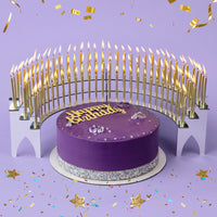 Silver Mirror Gala Birthday Candelabra with 100 gold birthday candles. Makes it an unforgettable celebration with great photos and videos.