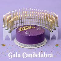 Silver Mirror Gala Birthday Candelabra with 100 gold birthday candles. Makes it an unforgettable celebration with great photos and videos.