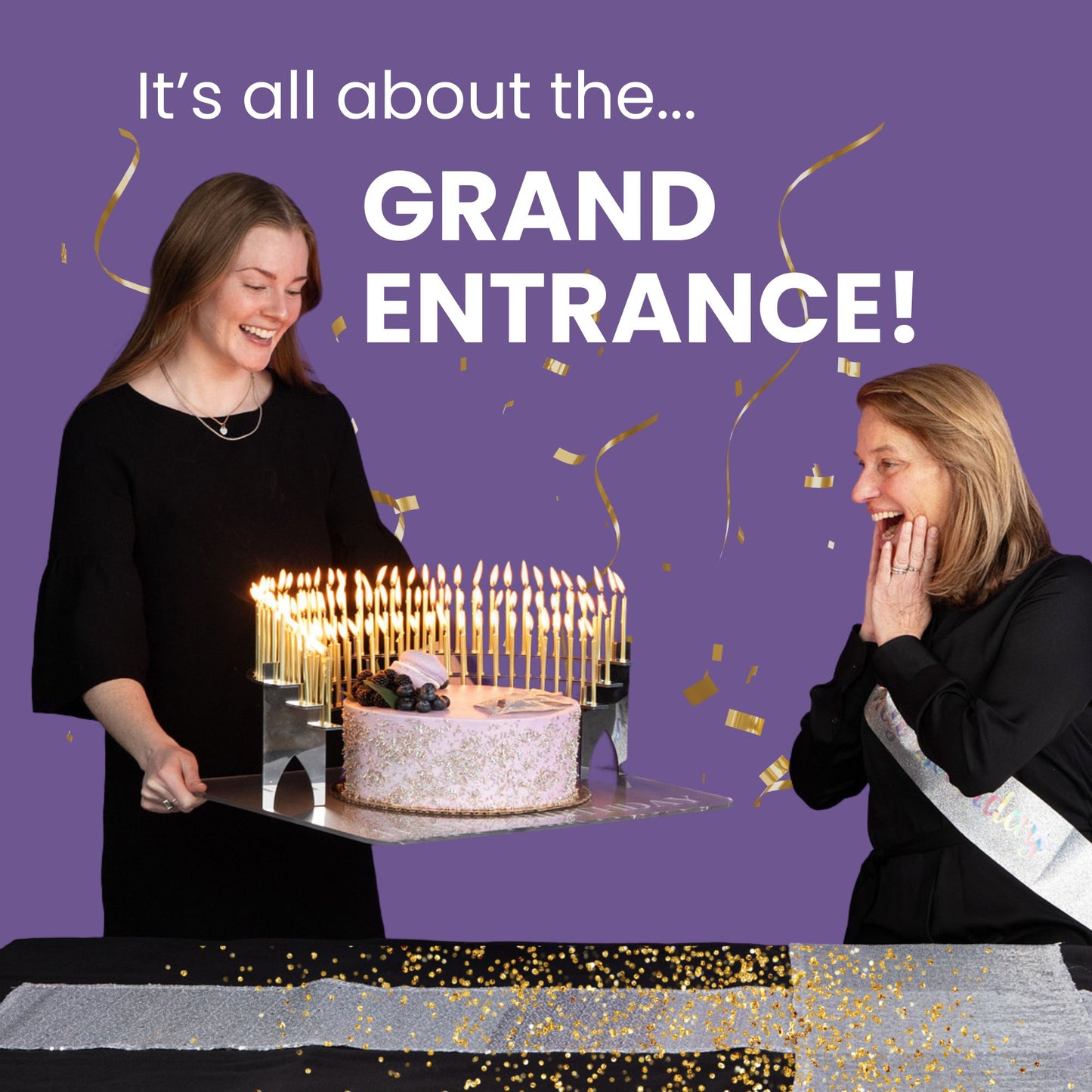For a meaningful and festive milestone birthday celebration light a candle for every year and carry in the cake with candle holder on the Grand Entrance Tray