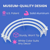 Museum-quality design. Celebration Stadium, Birthday Candle Holder, White Color. U.S. patent. Precision manufactured. Durable, flameproof aluminum. White color complements any decor.