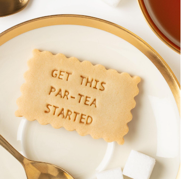 Fun Message "Get This Par-Tea Started" On Shortbread Cookie Gift