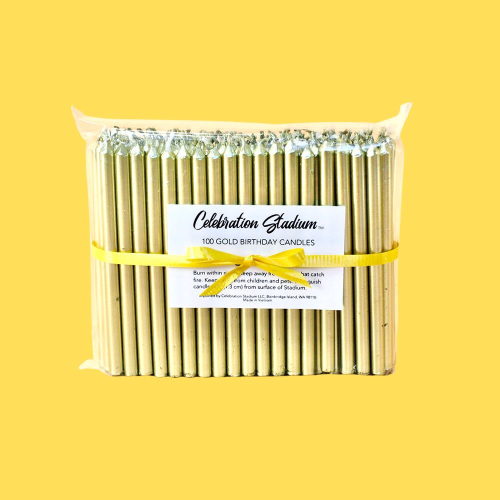 1 pack of 100 tall, gold birthday candles