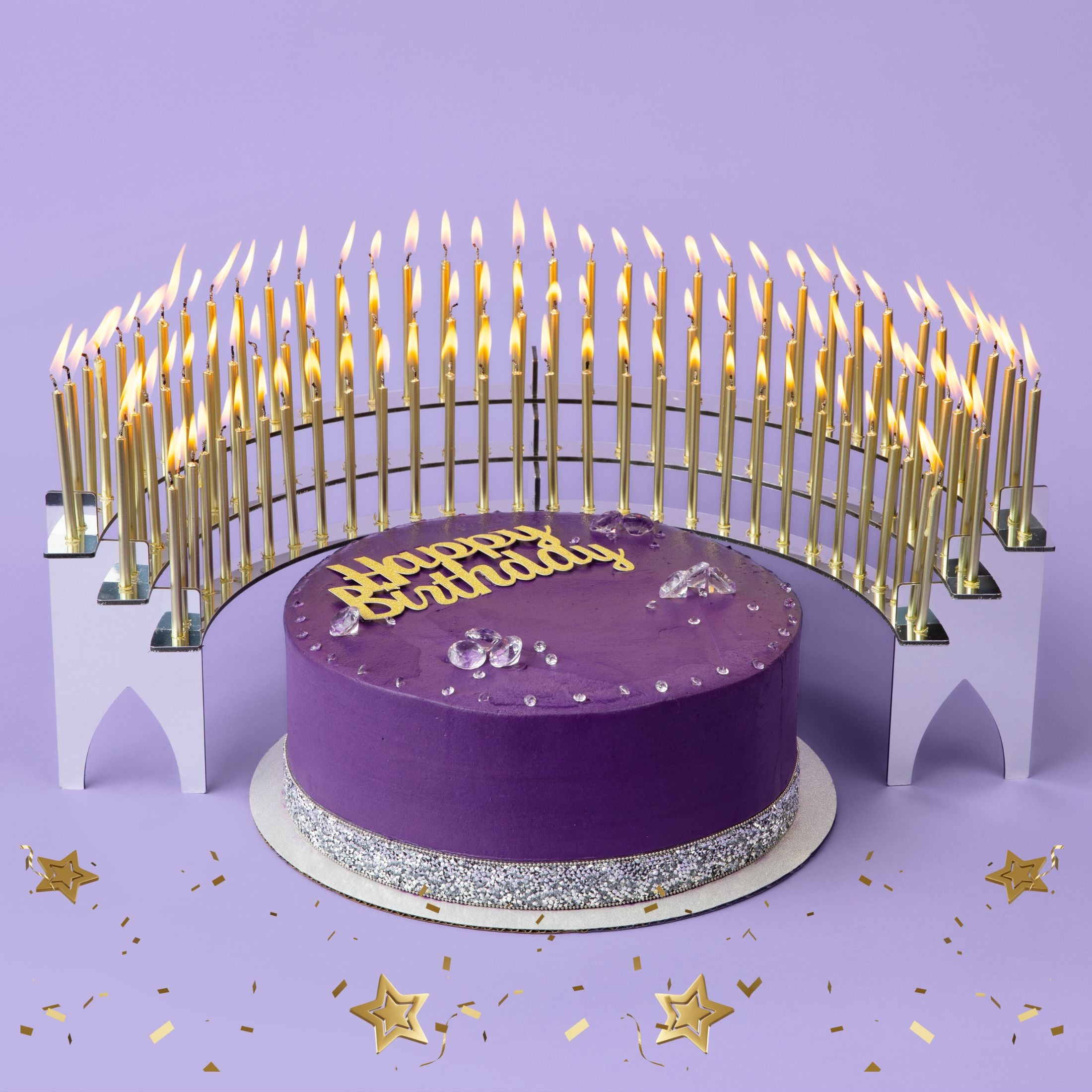 Silver Mirror Gala Birthday Candelabra Celebration Stadium with 100 gold  birthday candles