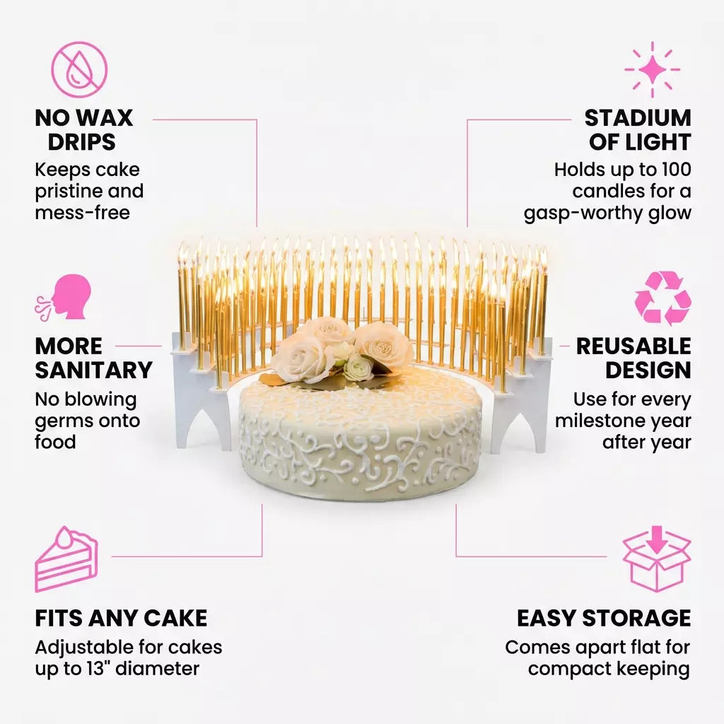 "Party Candelabra" White Birthday Candle Holder, includes 100 gold candles