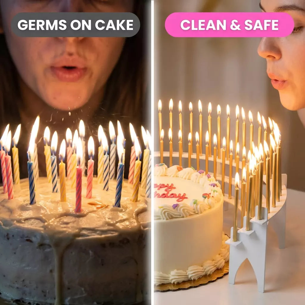 "Party Candelabra" White Birthday Candle Holder, includes 100 gold candles