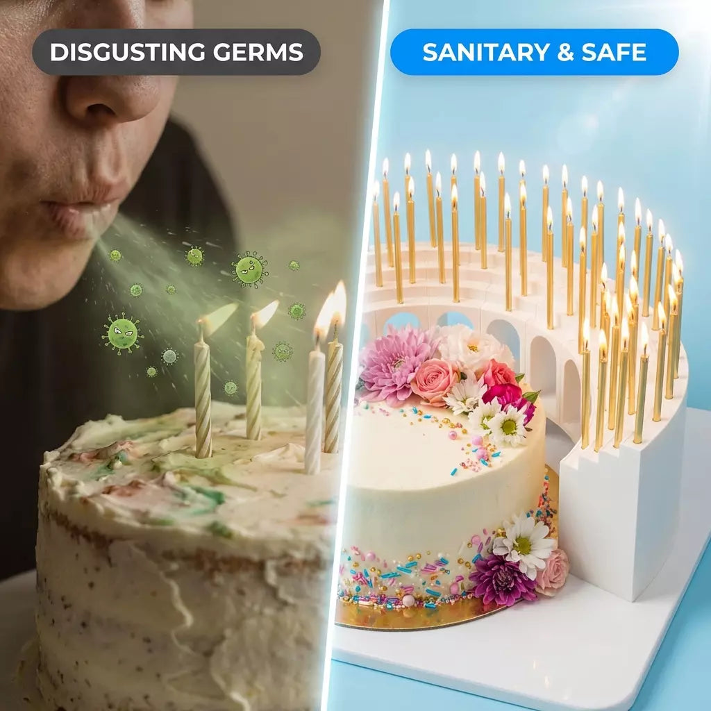 "Birthday Grandstand" Modular Birthday Candle Holder for 10 to 110 candles, includes 100 gold candles