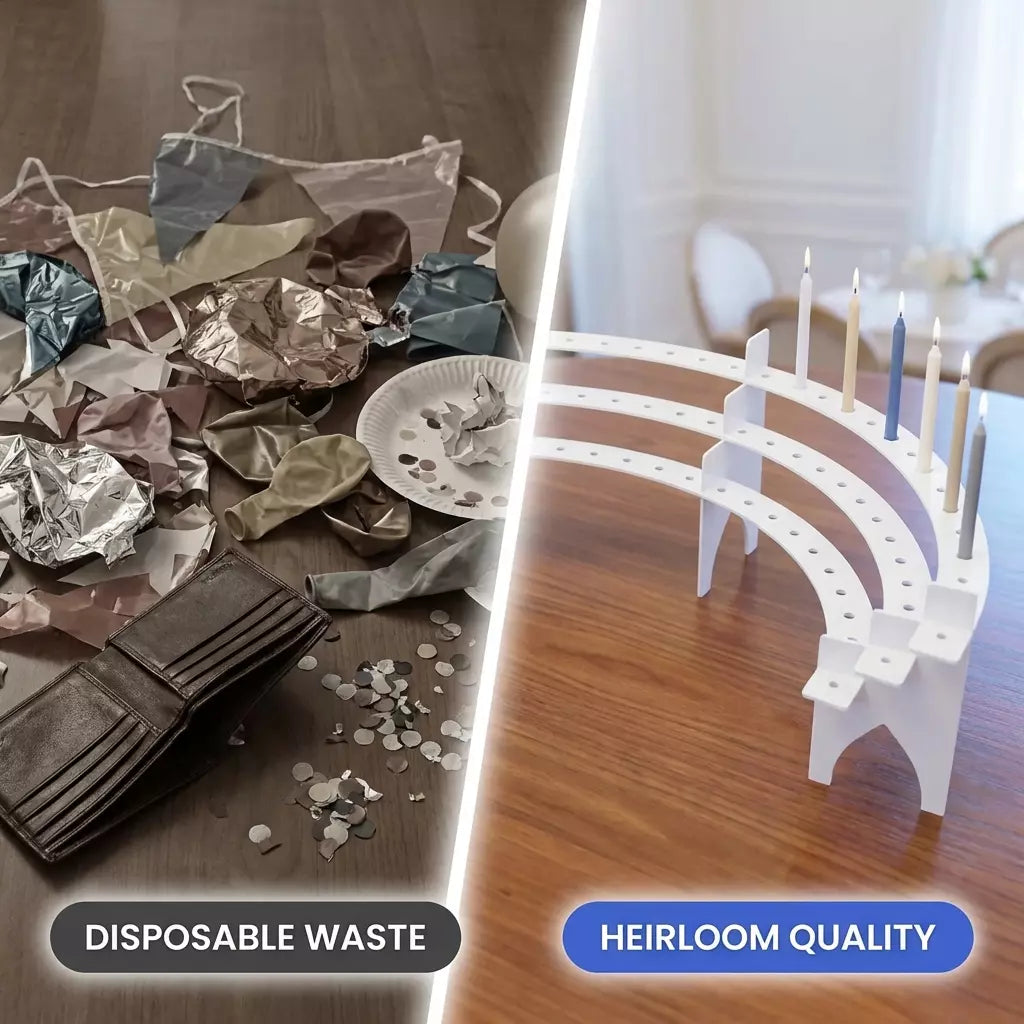 "Party Candelabra" White Birthday Candle Holder, includes 100 gold candles