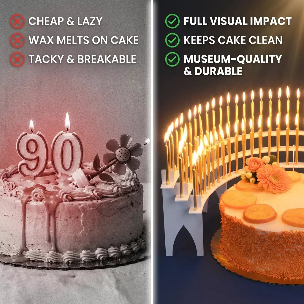 "Party Candelabra" White Birthday Candle Holder, includes 100 gold candles