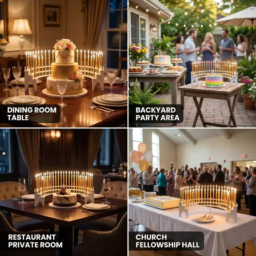 "Party Candelabra" White Birthday Candle Holder, includes 100 gold candles