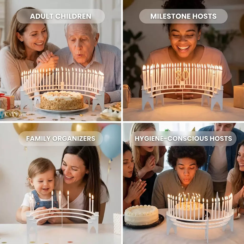 "Party Candelabra" White Birthday Candle Holder, includes 100 gold candles