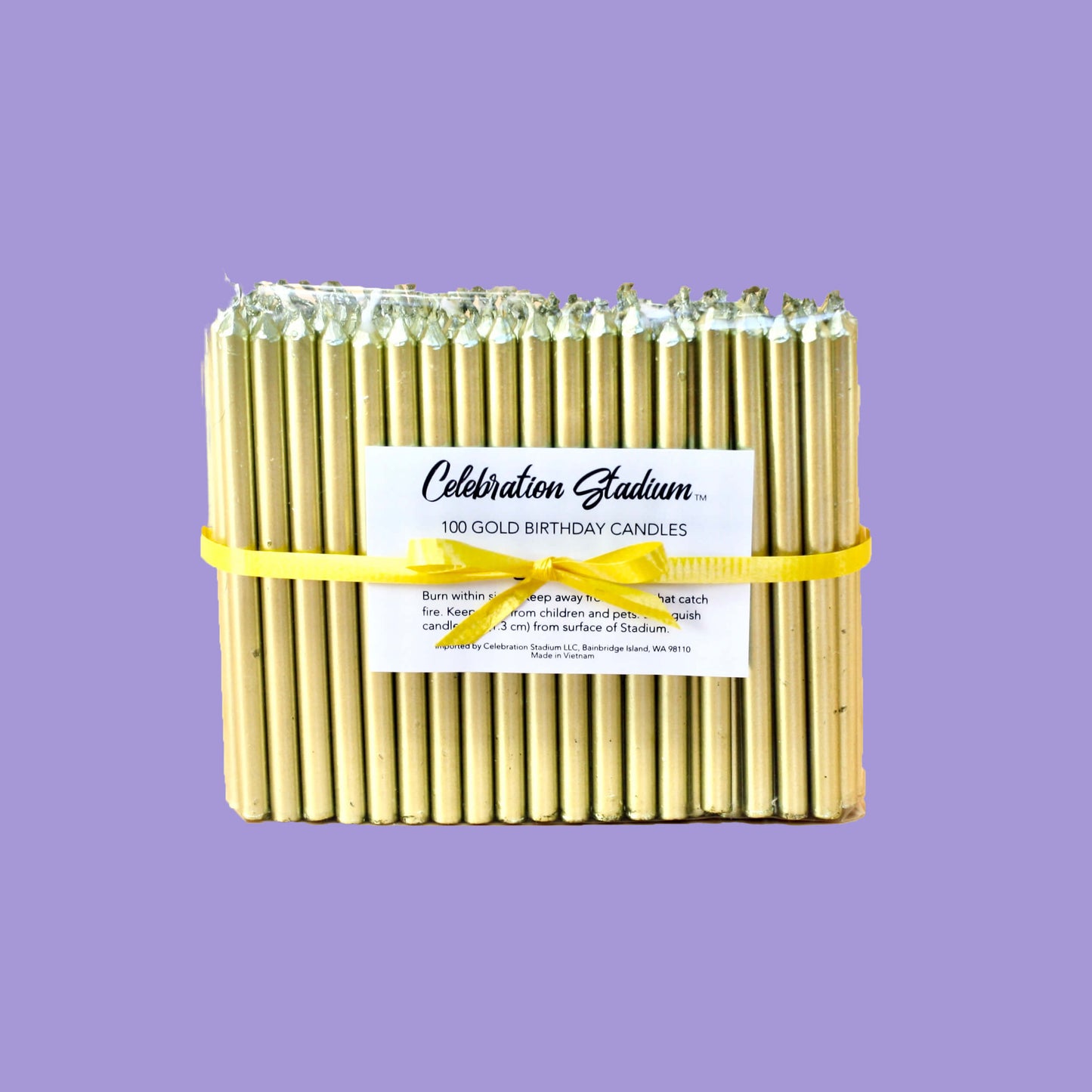 100 gold birthday candles, extra long, included with the Candelabra