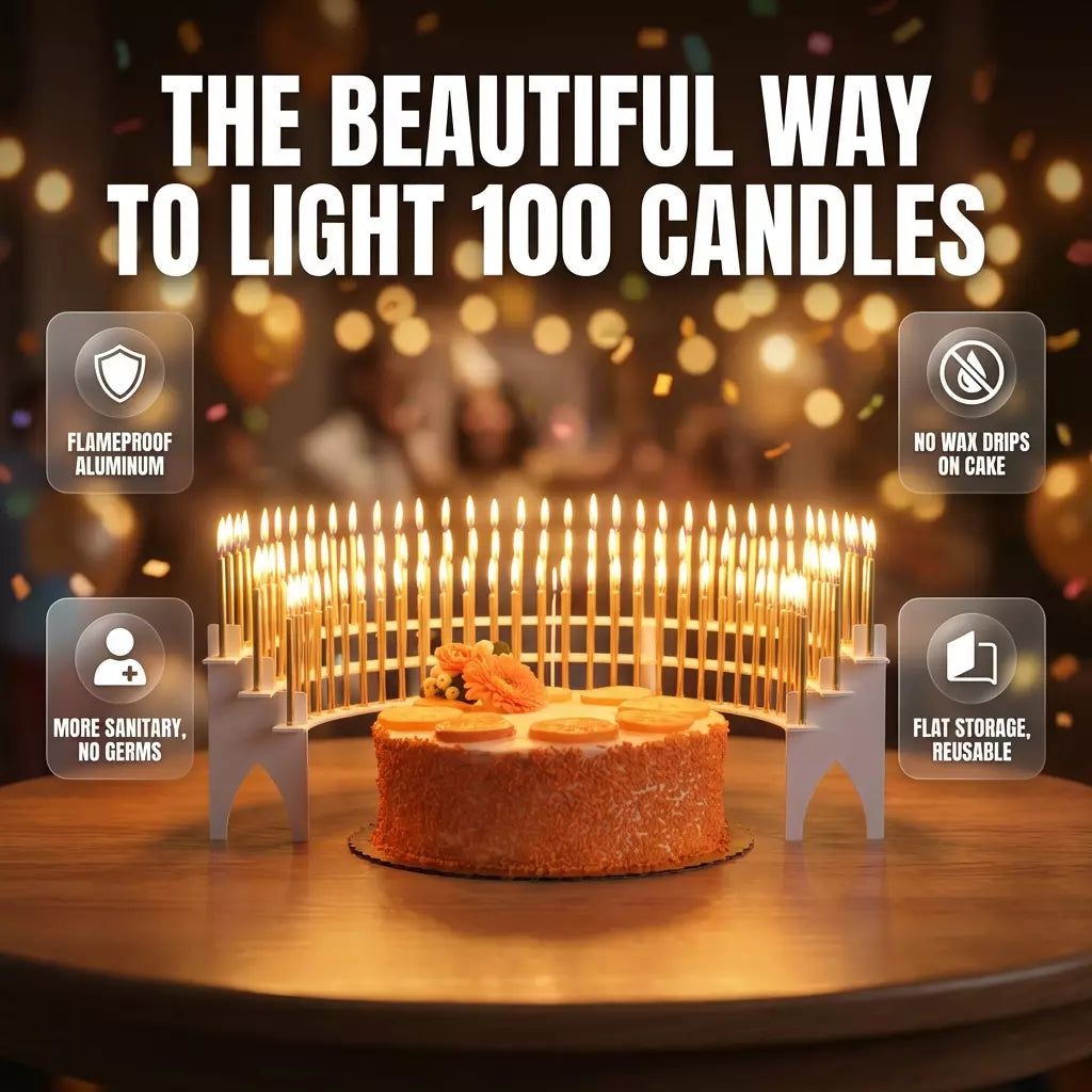 "Party Candelabra" White Birthday Candle Holder, includes 100 gold candles
