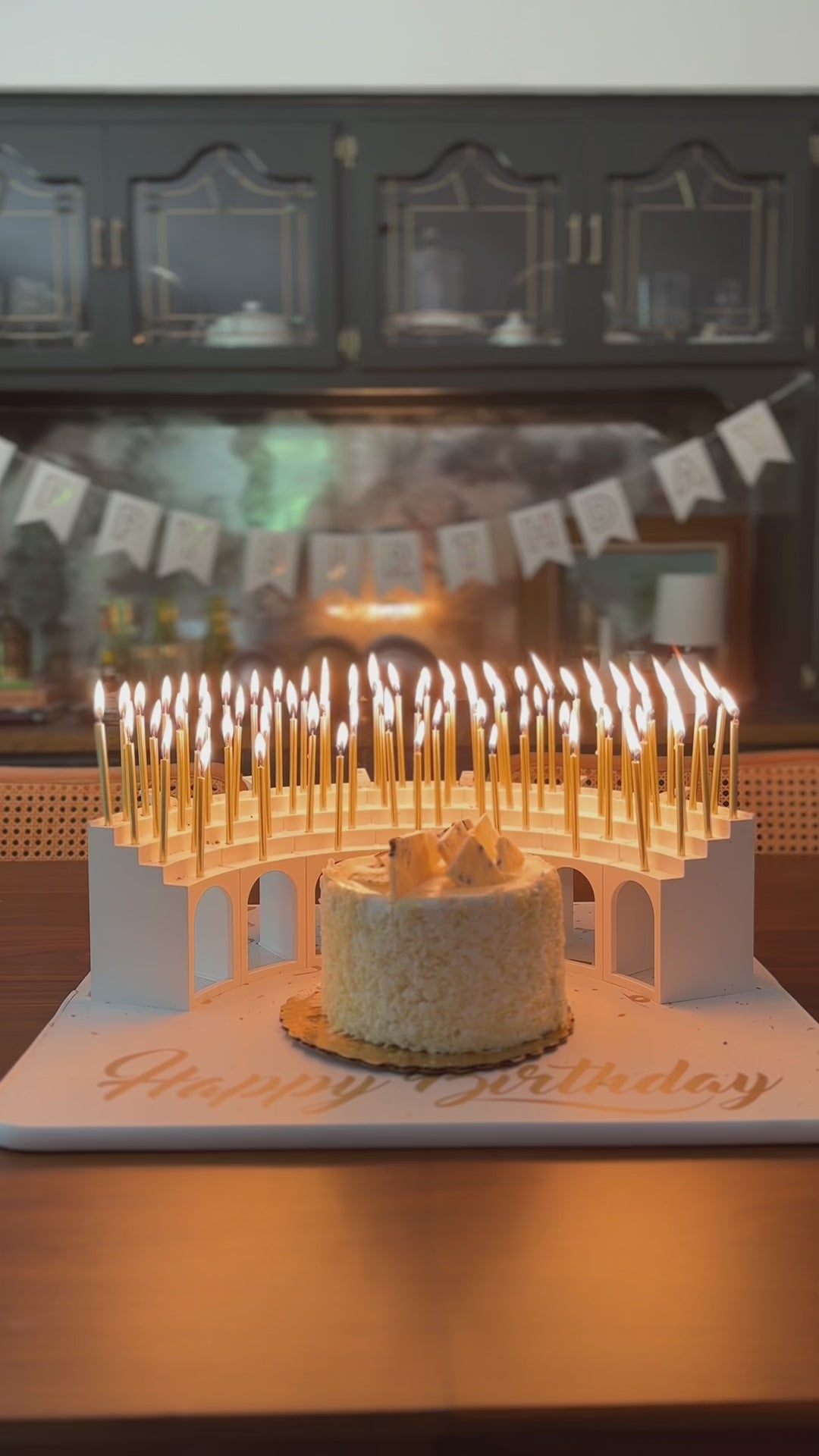 Video showing Celebration Stadium Birthday Grandstand Candle Holders 70th Birthday Party with Lit Candles