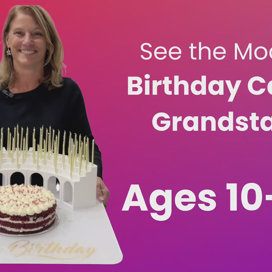 Video to show how the modular Birthday Candle Grandstand can be set up for any number of candles for ages 10 to 100