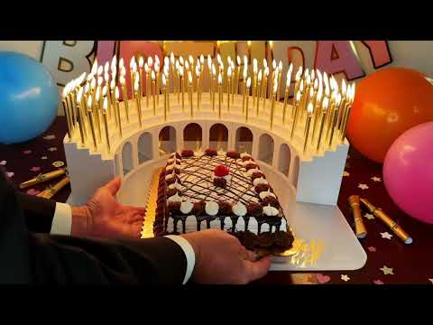 What Size Cakes Fit in the Birthday Grandstand? By Celebration Stadium, ultimate candle holders.  Video shows how various sizes of birthday cakes fit and look  with a Grandstand Candle Holder with all the candles lit.  Perfect for a 40th, 50th, 60th, 70th, 75th, 80th, 90th or 100th milestone celebration!
