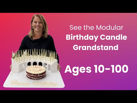 The modular Birthday Candle Grandstand can be configured for every milestone birthday from 10 to 110.  The unique sectional design makes it super simple to set up.  The display is breathtaking.