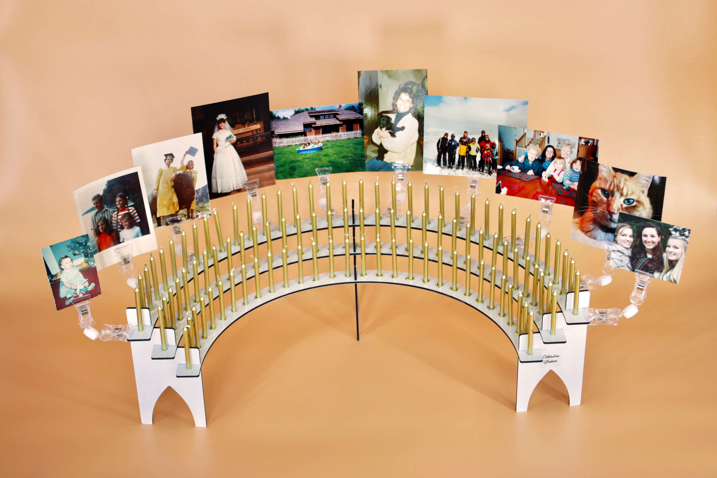 Birthday Party Decorations Using Stadium Clips on the Candle Holder, Featuring Photos Of Birthday Person's Life