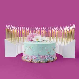 Grandstands birthday candle holder with 100 candles and festive birthday cake