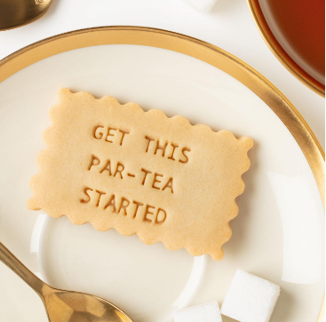 Fun Message "Get This Par-Tea Started"  On Shortbread Cookie Gift